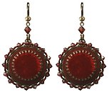 image for earring dangling Mongolian Princess red antique brass (hang-in 30 mm round velvet element bended with beads)
