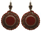 image for earring eurowire dangling Mongolian Princess red antique brass (SS 29: ruby; hang-in 23 mm round velvet element bended with cord)