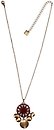 image for necklace pendant Mongolian Princess red antique brass (12 mm round velvet element with PP 24: fuchsia around & hang-in metal coins; chain neckline)