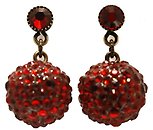 image for earring stud dangling The Alchemist red antique brass (SS 20: siam; hang-in ball with siam stones around)