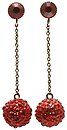 image for earring stud dangling The Alchemist red antique brass (SS 34: siam; hang-in chain & ball with siam stones around)