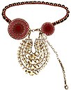 image for belt Mongolian Princess red antique brass (140 cm chain bended with burgundy velvet; round element at both ends with hang-in multiple metal coins)