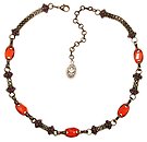 image for necklace Eye of the Cobra red/dark rose antique brass (5 crystal red magma oval stones along half the chain neckline)