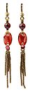 image for earring dangling Eye of the Cobra red/dark rose antique brass (SS 34: fuchsia; hang-in 18 X 11 mm crystal red magma oval stone & several chain in line)
