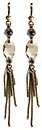 image for earring dangling Eye of the Cobra white antique brass (SS 34: crystal; hang-in 18 X 11 mm crystal silver shade oval stone & several chain in line)