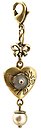 image for charm Burlesque beige/white Very Light Antique Brass (hang-in ribbon, small heart & pearl in line)