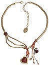 image for necklace Burlesque red Very Light Antique Brass (coloured flower & hand-like elements with hang-in pearls, flower & heart in the centre; chain neckline)
