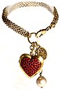 image for bracelet Burlesque red Very Light Antique Brass (hang-in heart with garnet stones along the chain)