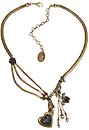 image for necklace Burlesque blue Very Light Antique Silver (coloured flower & hand-like elements with hang-in pearls, flower & heart in the centre; chain neckline)