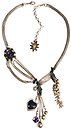 image for necklace-Y Burlesque blue Very Light Antique Silver (small medallion & hand-like elements with hang-in pearls in line, heart & flower in the centre; chain neckline)