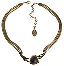 image for necklace Burlesque blue Very Light Antique Silver (hand-like elements & heart in the centre; 3 lines chain neckline)