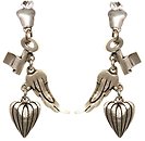 image for earring stud dangling The Alchemist white Very Light Antique Silver (apple with hang-in key, wing & heart in line)