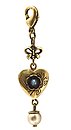 image for charm Burlesque blue Very Light Antique Silver (hang-in ribbon, small heart & pearl in line)