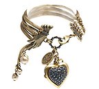 image for bracelet Burlesque blue Very Light Antique Silver (several chain, hand-like element with hang-in pearls & heart together)