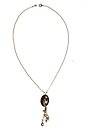 image for necklace pendant Burlesque blue Very Light Antique Silver (oval medallion with hand-like designed & hang-in pearls on a chain neckline)