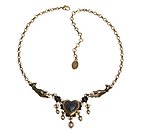 image for necklace Burlesque blue Very Light Antique Silver (hand-like elements & heart with hang-in pearls in the centre; chain neckline)