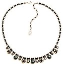 image for necklace La Comtesse black/blue antique silver (pearls, round metals & jet hematite along half the chain bended with ribbon neckline)
