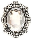 image for brooch Eye of the Cobra white silver antique silver (30 X 22 mm crystal silver shade oval stone & chain around)