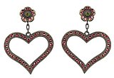 image for earring stud dangling Flora de Amor coralline/green antique brass (big heart)