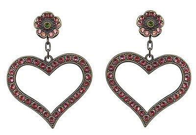 image for earring stud dangling Flora de Amor coralline/green   big heart