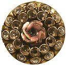 image for brooch Burlesque black/pink Very Light Antique Brass (round metal medallion with stones & flower around)