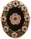 image for brooch Burlesque black/pink Very Light Antique Brass (small oval coloured medallion with flowers around)