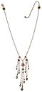 image for necklace-Y Burlesque black/pink Very Light Antique Brass (coloured flowers with stones hang-in ribbons, chain & pearls; chain neckline)