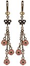 image for earring dangling Burlesque black/pink Very Light Antique Brass (hang-in ribbon & 3 lines pearls, chain & coloured flowers with stones)