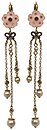 image for earring eurowire dangling Burlesque black/pink Very Light Antique Brass (coloured flower with stones & ribbon; hang-in 3 lines of chain & pearls)