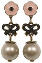 image for earring stud dangling Burlesque black/pink Very Light Antique Brass (coloured flower, ribbon & pearl in line)