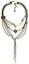 image for necklace-Y collier Burlesque beige/white Very Light Antique Brass (multiple chain, hand-like elements, heart, flowers & medallion together)