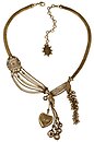 image for necklace-Y Burlesque beige/white Very Light Antique Brass (small medallion & hand-like elements with hang-in pearls in line, heart & flower in the centre; chain neckline)