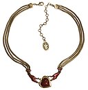 image for necklace Burlesque red Very Light Antique Brass (hand-like elements & heart in the centre; 3 lines chain neckline)