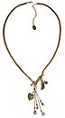 image for necklace-Y Burlesque beige/white Very Light Antique Brass (hand-like elements with hang-in pearls, flower & heart on the chain neckline)