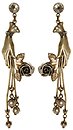 image for earring stud dangling Burlesque beige/white Very Light Antique Brass (SS 34: crystal silver shade; hang-in hand-like element with pearls & flower)