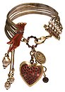 image for bracelet Burlesque red Very Light Antique Brass (several chain, hand-like element with hang-in pearls & heart together)