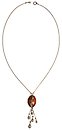 image for necklace pendant Burlesque red Very Light Antique Brass (oval medallion with hand-like designed & hang-in pearls on a chain neckline)