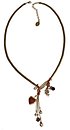 image for necklace-Y Burlesque red Very Light Antique Brass (hand-like elements with hang-in pearls, flower & heart on the chain neckline)
