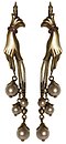 image for earring eurowire dangling Burlesque red Very Light Antique Brass (hand-like element with hang-in pearls)