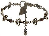 image for bracelet Burlesque red Very Light Antique Brass (ribbons, pearls & SS 12: burgundy stones together)