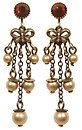 image for earring stud dangling Burlesque red Very Light Antique Brass (SS 20: burgundy; hang-in ribbon, chain & pearls)