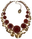 image for necklace collier Mongolian Princess red antique brass (9 round velvet elements & hang-in multiple metal coins along the neckline)