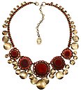 image for necklace Mongolian Princess red antique brass (5 round velvet elements & hang-in multiple metal coins along the neckline)