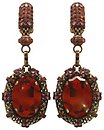 image for earring clip dangling Eye of the Cobra red/dark rose antique brass (designed chain with hang-in 30 X 22 mm crystal red magma oval stone & chain around)