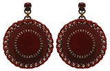 image for earring stud dangling Mongolian Princess red antique brass (SS 39: ruby & hang-in 44 mm round velvet element)