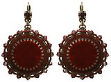 image for earring eurowire dangling Mongolian Princess red antique brass (SS 29: siam; hang-in 30 mm round velvet element bended with beads)