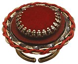 image for ring Mongolian Princess red antique brass (23 mm round velvet element bended with cord)