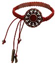 image for bracelet elastic Mongolian Princess red antique brass (12 mm round velvet element with PP 24: fuchsia around & cord together)