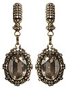 image for earring clip dangling Eye of the Cobra white antique brass (designed chain with hang-in 30 X 22 mm crystal silver shade oval stone & chain around)