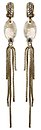 image for earring clip dangling Eye of the Cobra white antique brass (designed chain with hang-in 28 X 17 mm crystal silver shade oval stone & chain in line)